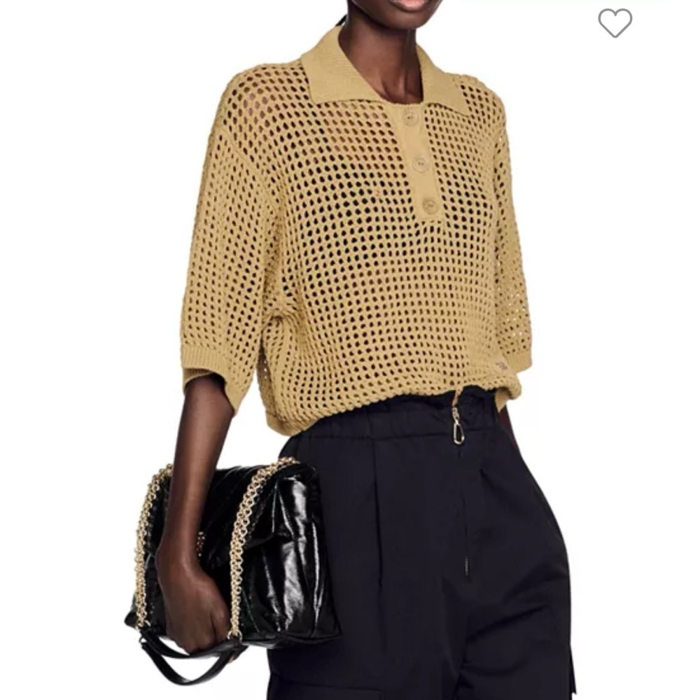 NWOT - Sandro anis cropped crochet polo top, size 1 (small) - perfect condition